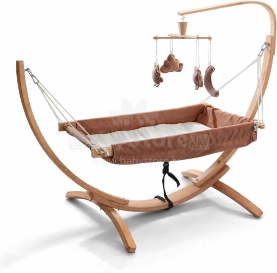 Hammock with Wooden Frame Art.101082 Beige Детский гамак с деревянным каркасом - эргономичный подвесной шезлонг 66 x 150 см для детей 3-5 лет