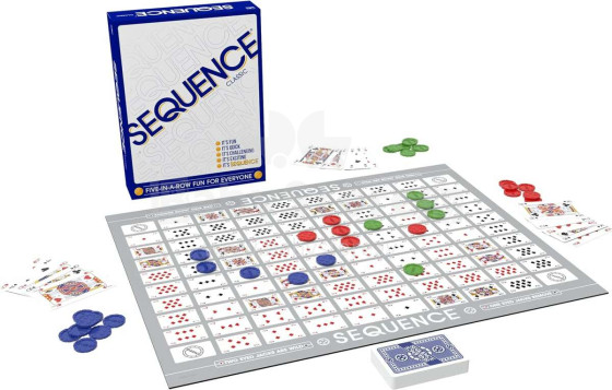 TE HOME PLAY Sequence Classic Art.128649 board game SEQUENCE- Original SEQUENCE Game with Folding Board, Cards and Chips, White, 10.3