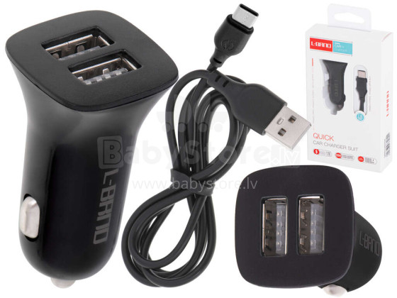 Ikonka Art.KX5333_2 L-BRNO car charger Dual USB + Type-c black