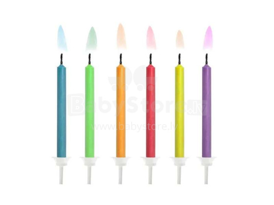 Ikonka Art.KX4566 Birthday cake candles colourful flames 6cm 6 pieces
