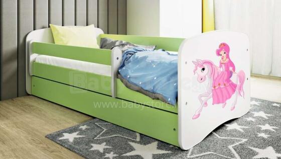 Bed babydreams green princess on horse with drawer with mattress 140/70
