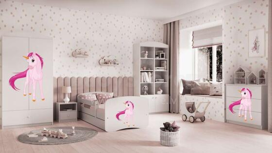 Bed babydreams white unicorn with drawer with non-flammable mattress 180/80