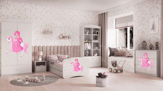 Bed babydreams white princess on horse with drawer with non-flammable mattress 140/70