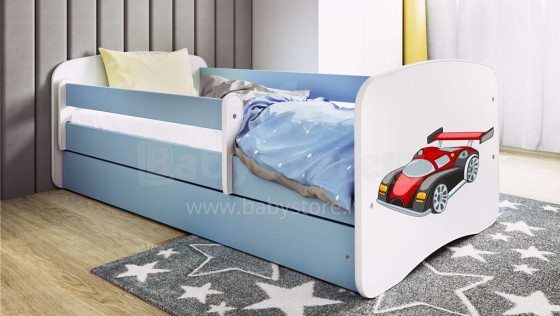 Bed babydreams blue racing car with drawer with non-flammable mattress 180/80