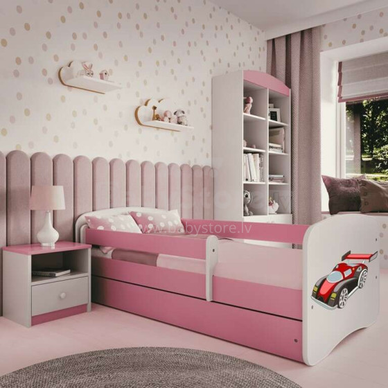 Bed babydreams pink racing car with drawer with coconut mattress 160/80