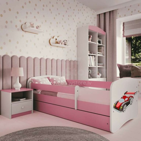 Bed babydreams pink racing car with drawer with non-flammable mattress 180/80