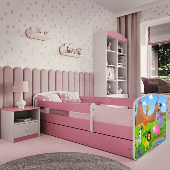 Bed babydreams pink safari with drawer with non-flammable mattress 160/80