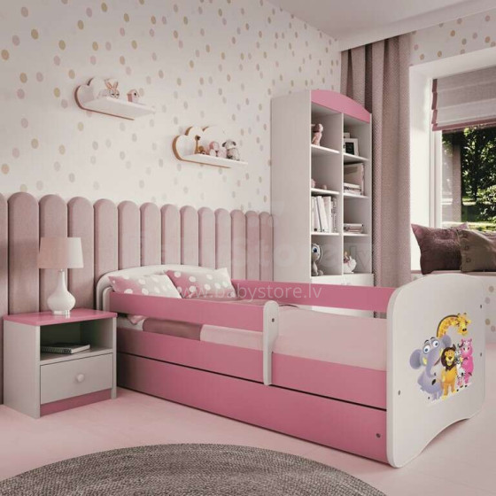 Bed babydreams pink zoo with drawer with non-flammable mattress 140/70