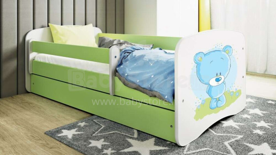 Bed babydreams green blue teddybear with drawer with non-flammable mattress 160/80