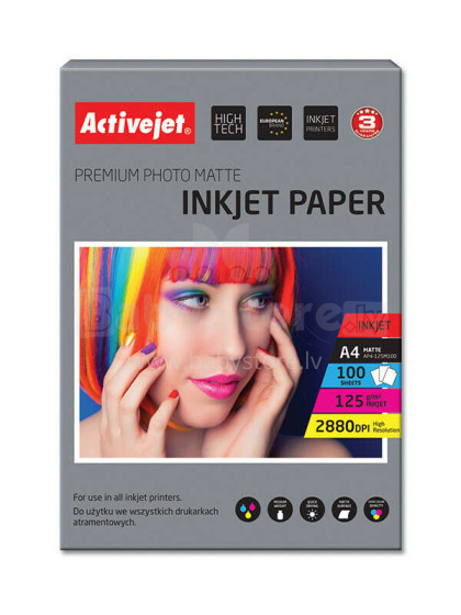 Матовая фотобумага Activejet AP4-125M100 для струйных принтеров; A4; 100 шт