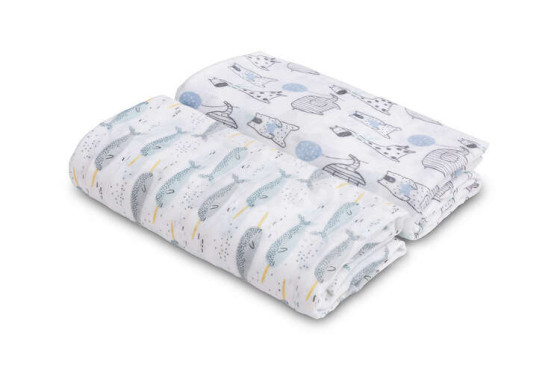 BAMBOO DIAPER 2-PACK ELEPHANTS+OCEAN 120X120