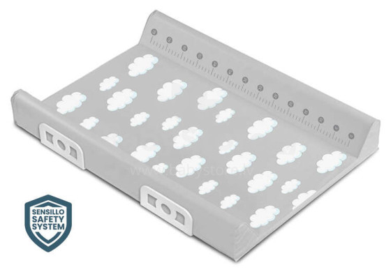Stiffened Changing Pad WITH SAFETY SYSTEM - CLOUDS GREY