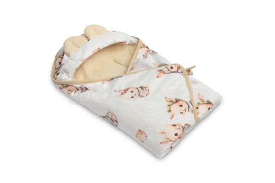 MUSLIN CARRY-COT SWADDLE BLANKET - BEIGE BUNNY