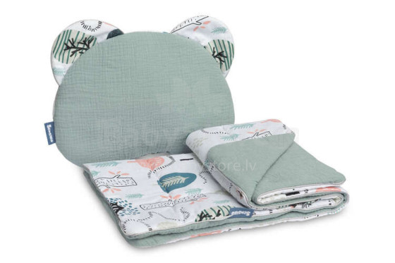 MUSLIN PUSHCHAIR SET - HEDGEHOG EMERALD