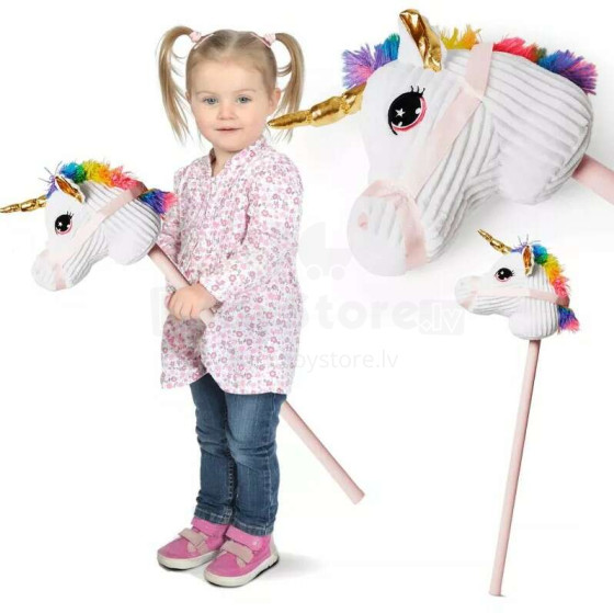 Ikonka Art.KX3493 Hobby horse vienaragio galva ant lazdos, pliušinė 78 cm