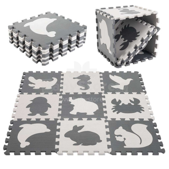 Ikonka Art.KX5207_1 Putu puzles paklājs bērniem 9 el. melns-ecru