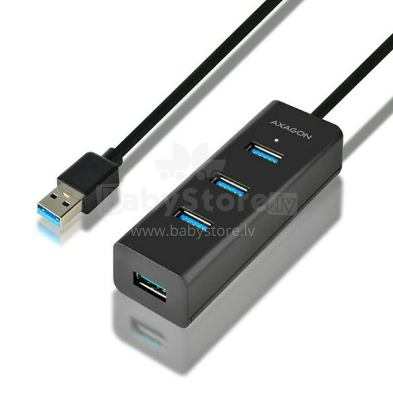 HUE-S2BL centrmezgls: 4 portu USB 3.2 Gen 1 uzlādes centrmezgls, 1,2 m kabelis, papildu microUSB barošanas avots