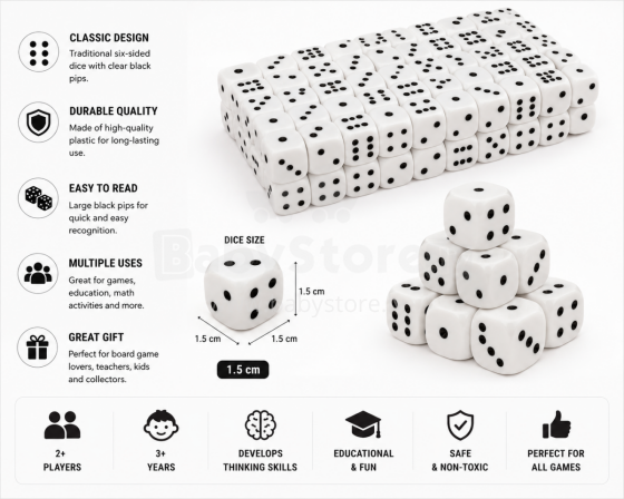I-Toys Cube Art.173091 Throwing Dice 1.5 cm, 1 pc.