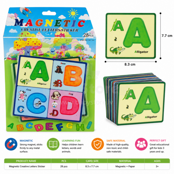 I-Toys English Magnetic Alphabet Art.173285 Magnetinės kortelės su raidėmis anglų kalbos abėcėlės mokymui