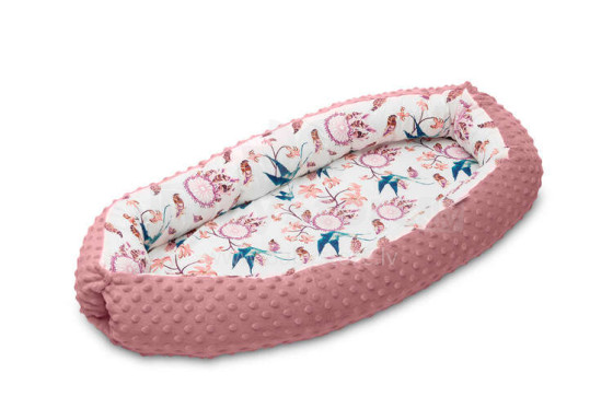 Baby nest Minky – birds retro pink