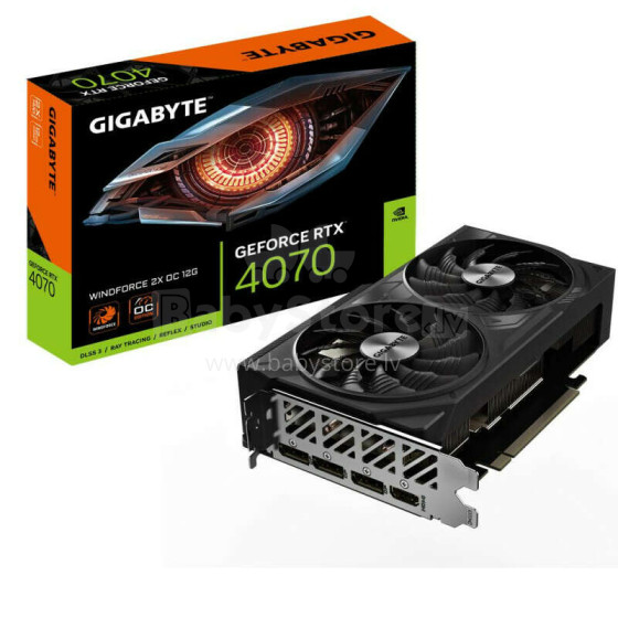 Видеокарта GIGABYTE NVIDIA GeForce RTX 4070 12 ГБ GDDR6X 192 бит PCIE 4.0 16x двухслотовый вентилятор 1xHDMI 3xDisplayPort GV-N4070WF2OC-12GD