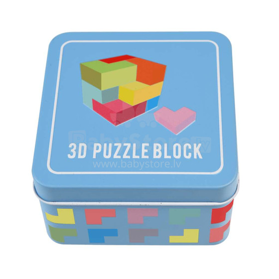 Wooden 3D block puzzle in a tin, Rex London