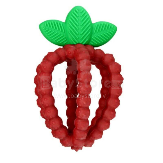 Silicone teether, Juicy Raspberry with leaves, red, RaZbaby