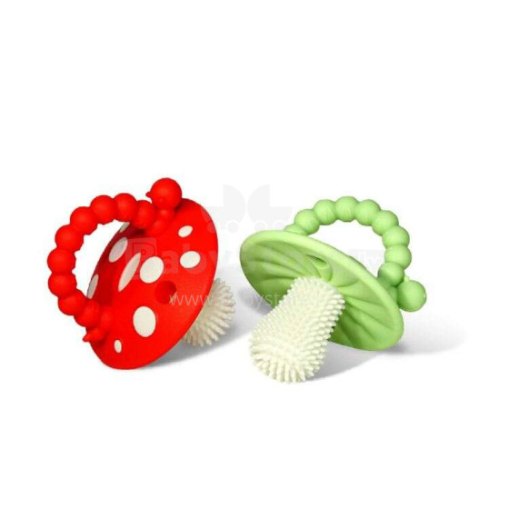 Speech therapy teether RaZbaby baby mushroom for teething, 2 pcs.red and green