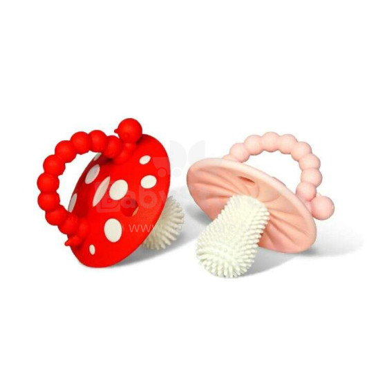 Speech therapy teether RaZbaby baby mushroom for teething, 2 pcs.red and pink