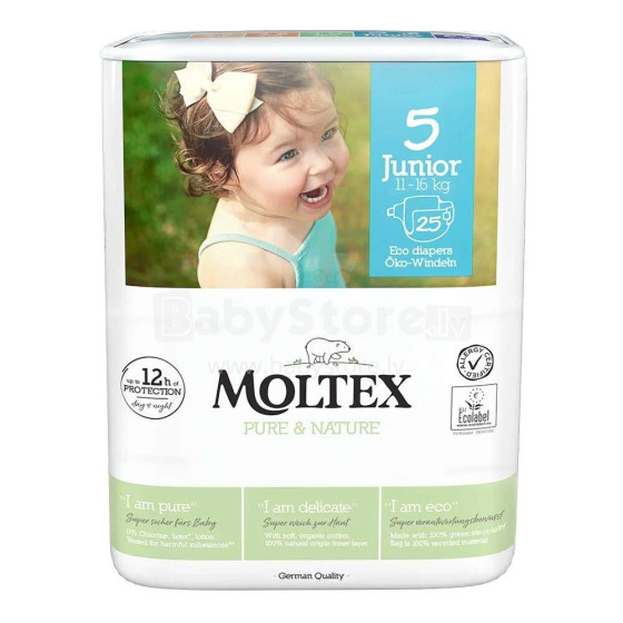 Moltex Nature Junior 5 Art.177817  ekoloģiskās autiņbiksītes ,5 izmērs,11-25 kg, 25 gab.