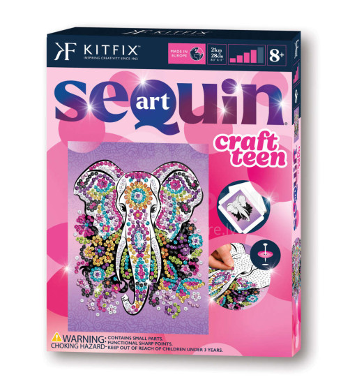 KITFIX Amatniecības komplekts Sequin Art Craft Teen spīdumiņu māksla, Zilonis