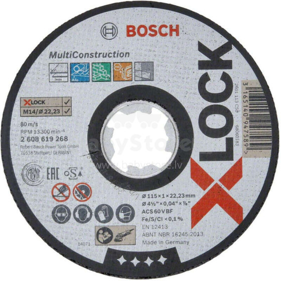 Bosch X-LOCK Rapido Multi Material griešanas disks 115 mm, taisns (115 x 1 x 22,23 mm)