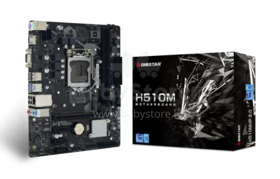 Материнская плата BIOSTAR Intel H510 LGA1200 Память MicroATX DDR4 Слоты памяти 2 2xPCI-Express 3.0 1x 1xPCI-Express 4.0 16x 1xM.2 1x15pin D-sub 1xHDMI 2xAudio-In 1xAudio-Out 4xUSB 2.0 2xUSB 3