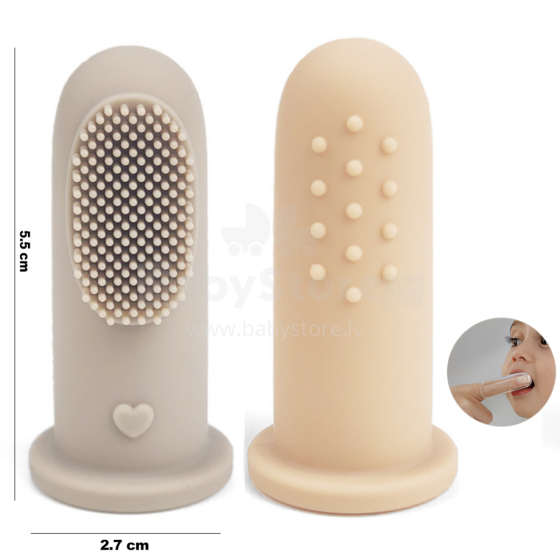 Little Eater Art.brush03 Brown/Beige Silicone toothbrush - finger brush 2pcs.