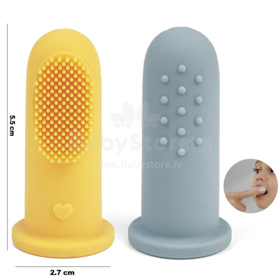 Little Eater Art.brush04 Yellow/Blue Silicone toothbrush - finger brush 2pcs.