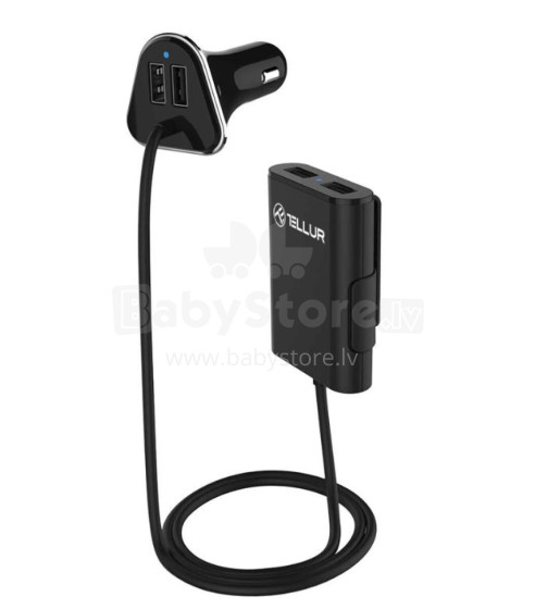 Tellur Car Charger with extension, 4*USB, 9.6A, 1.8m black