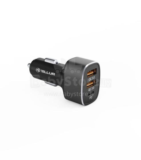 Tellur Car Charger FCC9, 56W, 9A (2XQC 3.0 + PD20W) black