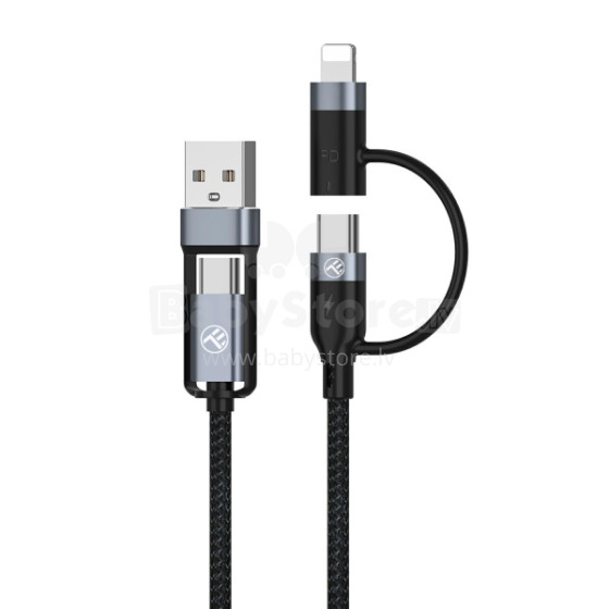 Tellur 4in1 Cable USB/Type-C to Type-C (PD65W)/Lightning (PD20W) 1m Black