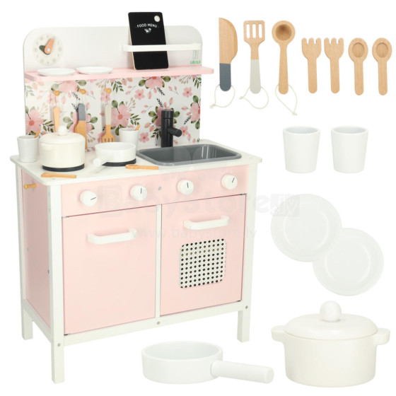 Ikonka Art.KX3832 Wooden kitchen pink flowers oven LULILO