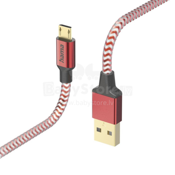 Hama 00201556 Reflective Charging Cable, USB-A - Micro-USB 1.5m Nylon red