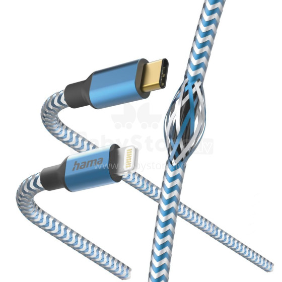 Hama 00201561 Reflective Charging Cable, USB-C - Lightning 1.5m Nylon blue