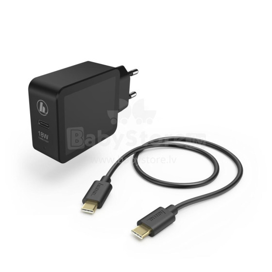 Hama 00183326 Charging Kit, USB-C PD / Qualcomm 18W, USB-C Cable 1.5m, Black