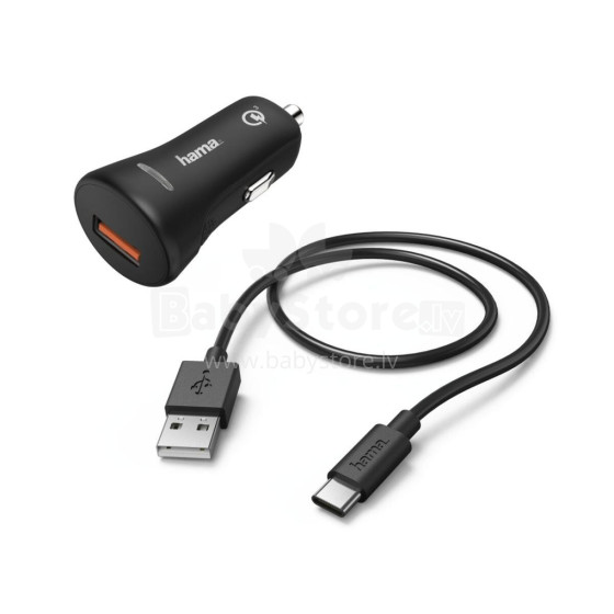 Hama 00183231 Car Charger, USB Type-C QC 3.0 3A,  Black