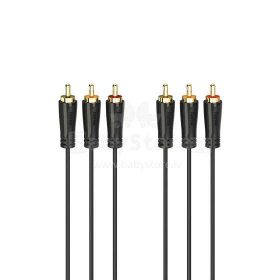 Hama 00205151 Audio/Video Cable, 3 RCA plugs - 3 RCA plugs, gold-plated 3m