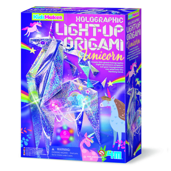 4M KidzMaker DIY komplekts Hologrāfiskais origami vienradzis ar gaismiņām