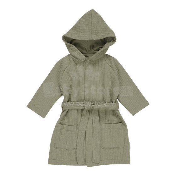 Little Dutch  Bathrobe Art.TE51011111 Pure Olive Детский  халатик с капюшоном 74/80см