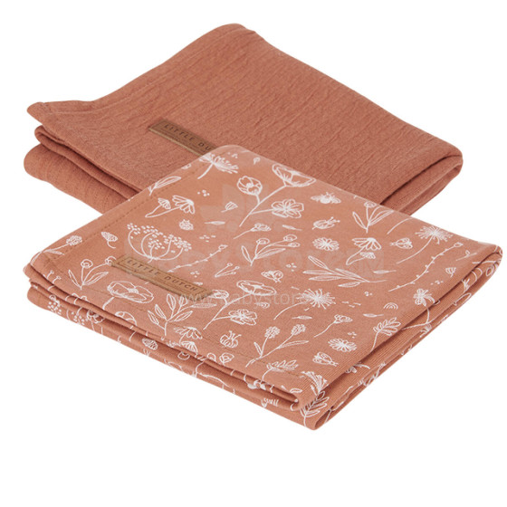 Little Dutch Muslin Swaddles Art.TE50321061 Wild Flower Rust Высококачественная муслиновая пелёнка из бамбука, 2 шт. (70x70 см)