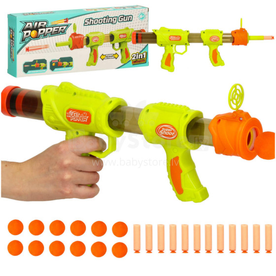 Ikonka Art.KX3510 Nerfy cartridge ball gun 2in1 green