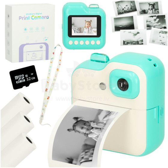 Ikonka Art.KX3570 Instant camera for children 1GB 24mpx green