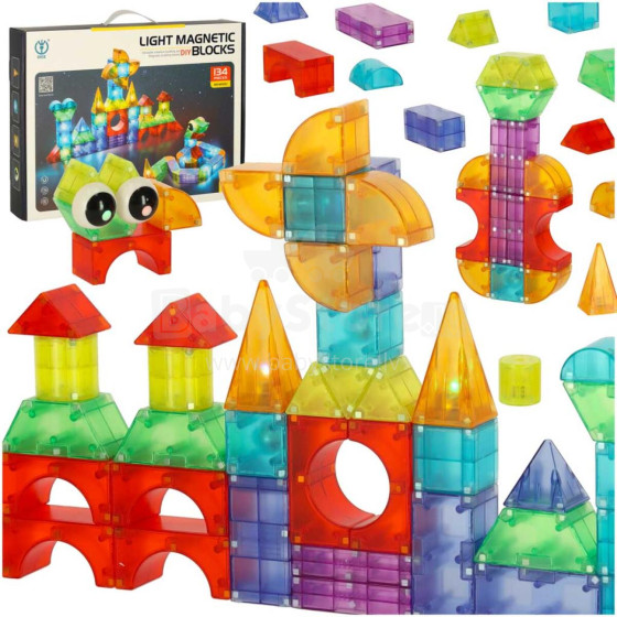 Ikonka Art.KX3628_2 3D construction magnetic bricks LED glowing 134 el.